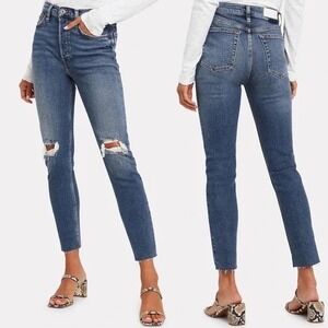 RE/DONE Originals High Rise Ankle Crop Dusty Destroy Wash Blue Offduty‎ Size 24